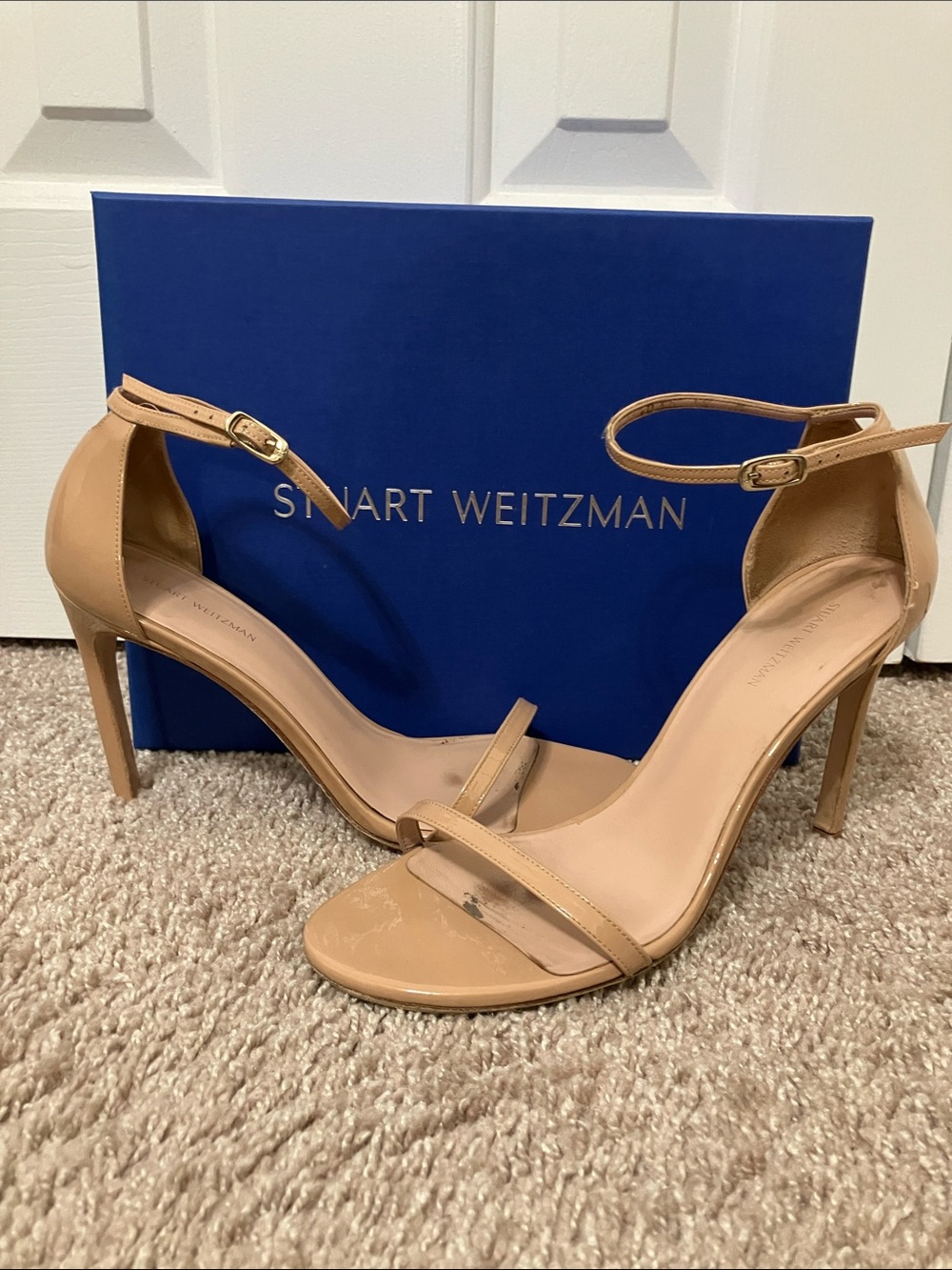 Stuart Weitzman Beige Ankle-Strap Stiletto Sandals